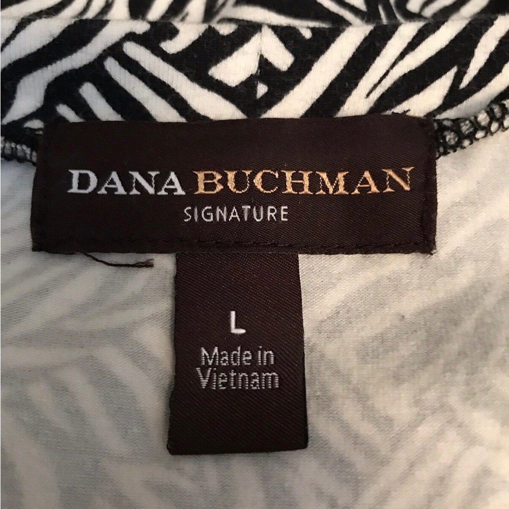 Dana Buchman Signature Top Blouse Sz Large 3/4 Sleeve Stretch Black Off White - Picture 5 of 6